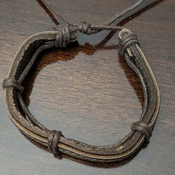 2Pc Men's Women Brown Bracelet Leather - Picture 3 of 8